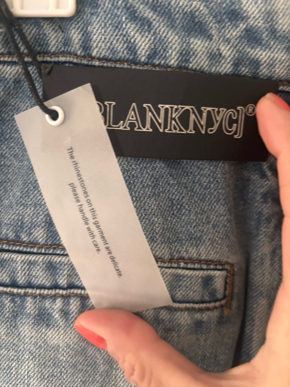 BLANKYC denim mink skirt with rhinestone fringe - Picture 7 of 11